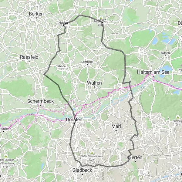 Map miniature of "Melchenberg to Wolfsberg Challenge" cycling inspiration in Münster, Germany. Generated by Tarmacs.app cycling route planner