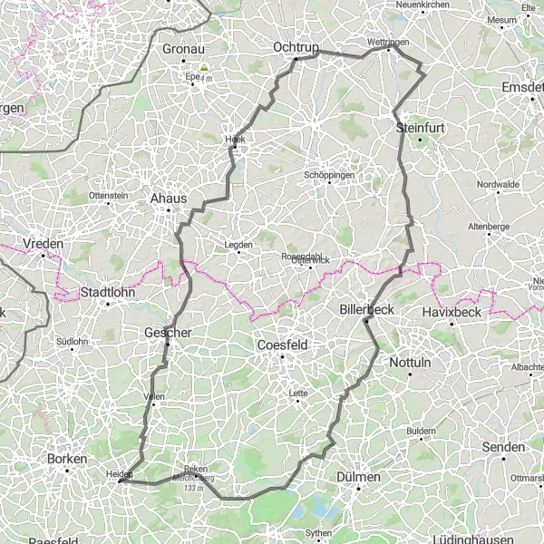 Map miniature of "Heiden Road Cycling Adventure" cycling inspiration in Münster, Germany. Generated by Tarmacs.app cycling route planner