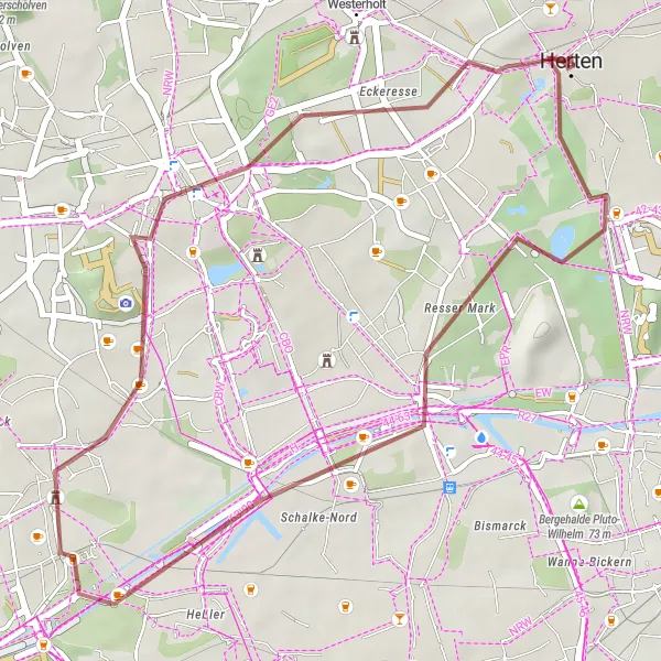 Map miniature of "Gravel Ride through Herten" cycling inspiration in Münster, Germany. Generated by Tarmacs.app cycling route planner