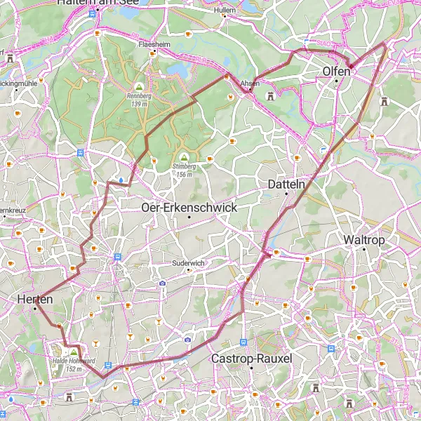 Karten-Miniaturansicht der Radinspiration "Die Gravel Tour zum Kraftwerk Datteln 4" in Münster, Germany. Erstellt vom Tarmacs.app-Routenplaner für Radtouren