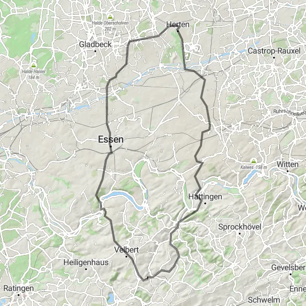 Karten-Miniaturansicht der Radinspiration "Die Halde Hoppenbruch Rundfahrt" in Münster, Germany. Erstellt vom Tarmacs.app-Routenplaner für Radtouren