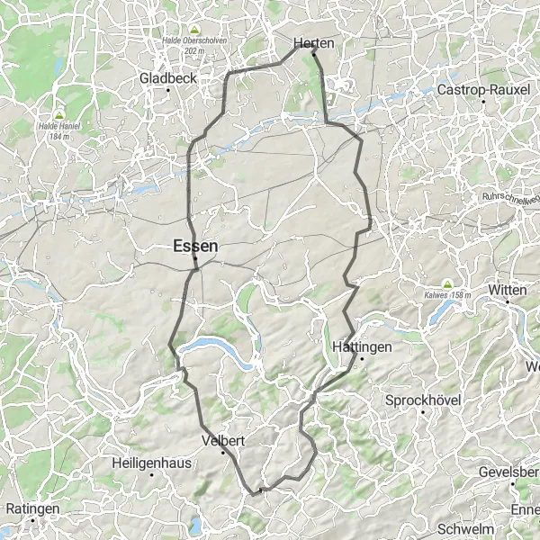 Map miniature of "Scenic Road Adventure near Herten" cycling inspiration in Münster, Germany. Generated by Tarmacs.app cycling route planner