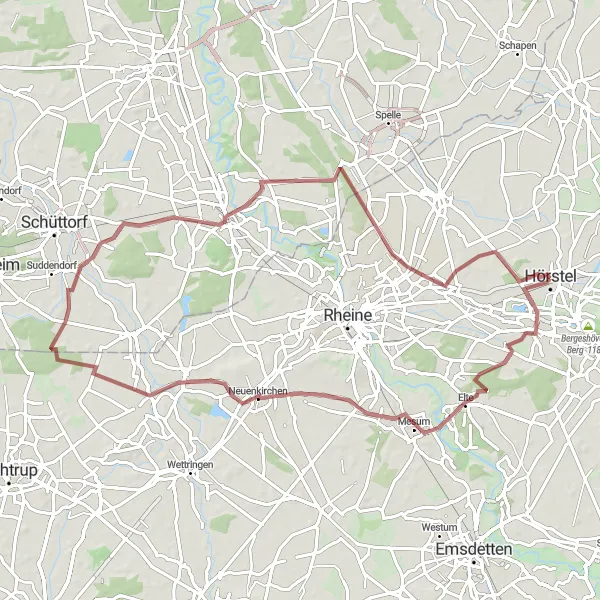 Karten-Miniaturansicht der Radinspiration "Gravel-Tour durch das Münstler Land" in Münster, Germany. Erstellt vom Tarmacs.app-Routenplaner für Radtouren