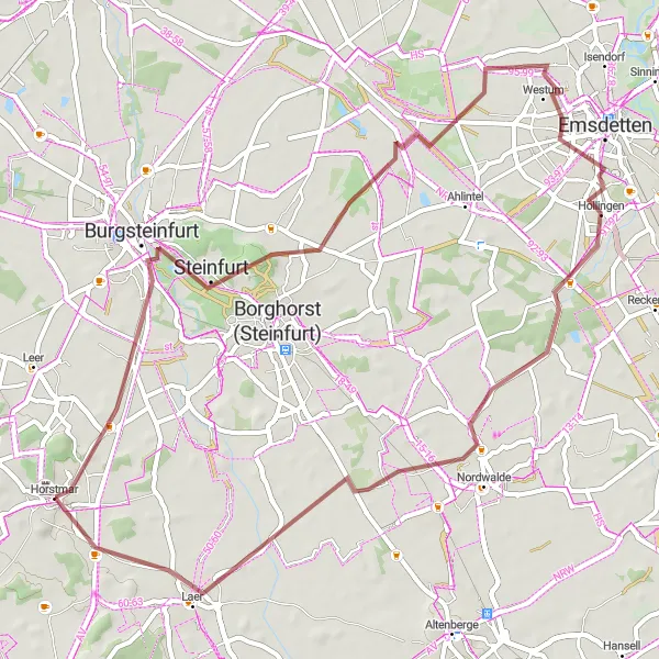 Map miniature of "Gravel Adventure to Steinfurt" cycling inspiration in Münster, Germany. Generated by Tarmacs.app cycling route planner