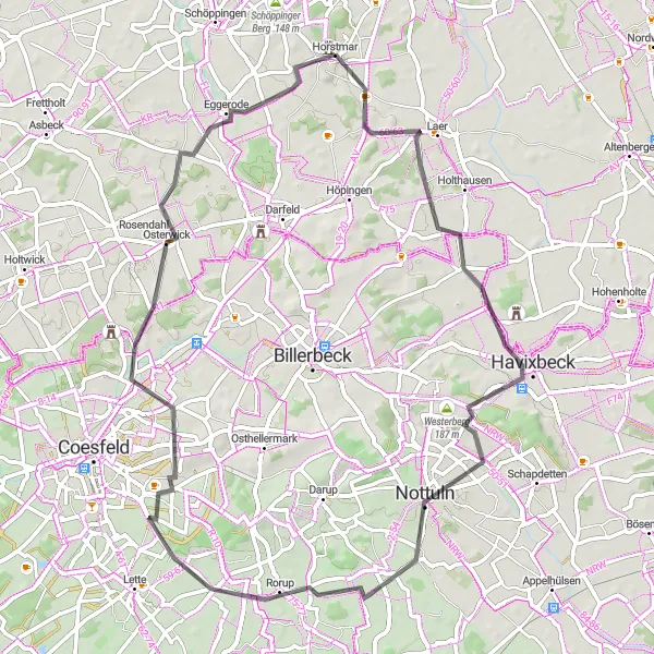 Map miniature of "The Beauty of Münster Countryside" cycling inspiration in Münster, Germany. Generated by Tarmacs.app cycling route planner