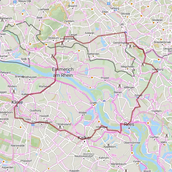 Map miniature of "Rees to Azewijn Gravel Adventure" cycling inspiration in Münster, Germany. Generated by Tarmacs.app cycling route planner