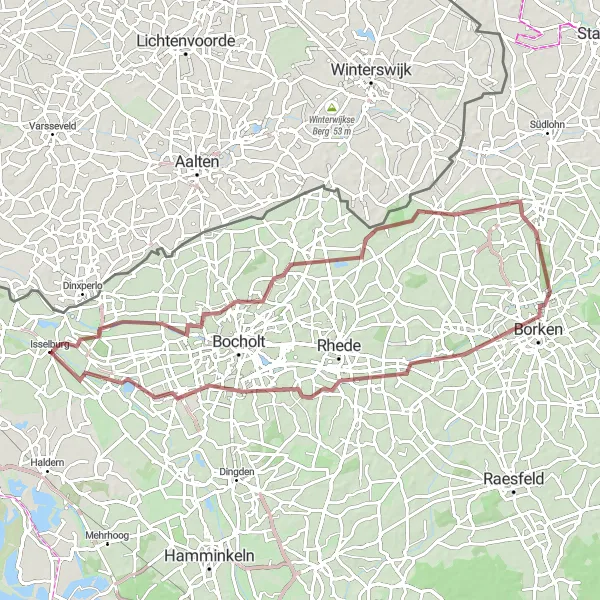 Map miniature of "Isselburg to Werth Gravel Loop" cycling inspiration in Münster, Germany. Generated by Tarmacs.app cycling route planner