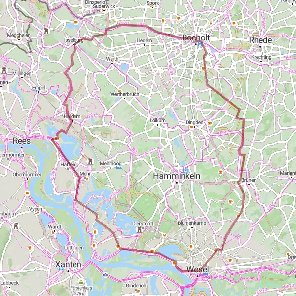 Map miniature of "Unveiling Isselburg's Gravel Wonders" cycling inspiration in Münster, Germany. Generated by Tarmacs.app cycling route planner