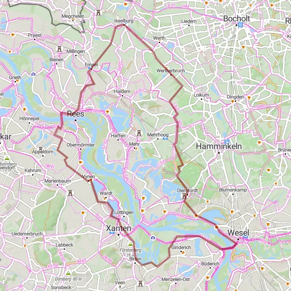 Map miniature of "Gravel Adventure through Historical Landmarks" cycling inspiration in Münster, Germany. Generated by Tarmacs.app cycling route planner