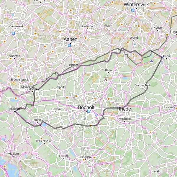 Map miniature of "Hemden to Werth Loop" cycling inspiration in Münster, Germany. Generated by Tarmacs.app cycling route planner