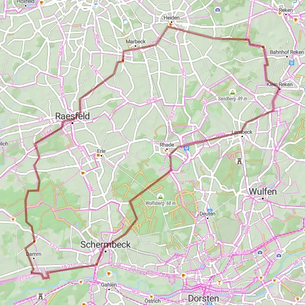 Map miniature of "Lembeck Loop" cycling inspiration in Münster, Germany. Generated by Tarmacs.app cycling route planner