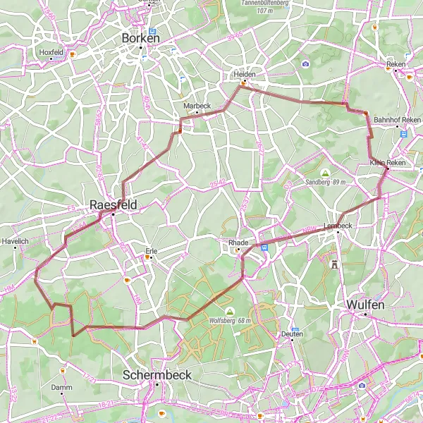 Map miniature of "Discovering Lembeck and Raesfeld" cycling inspiration in Münster, Germany. Generated by Tarmacs.app cycling route planner