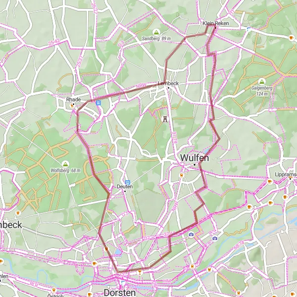 Map miniature of "Wulfen Serenity" cycling inspiration in Münster, Germany. Generated by Tarmacs.app cycling route planner