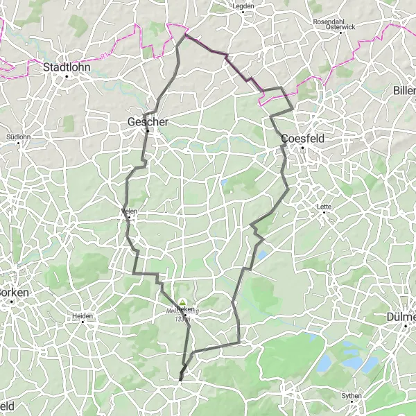 Karten-Miniaturansicht der Radinspiration "Rund um Reken und Gescher" in Münster, Germany. Erstellt vom Tarmacs.app-Routenplaner für Radtouren