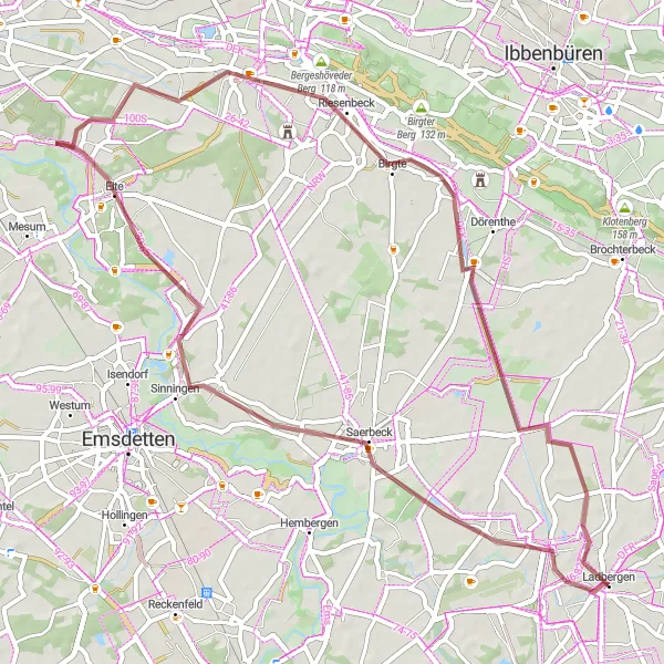 Map miniature of "Hellhügel Gravel Adventure" cycling inspiration in Münster, Germany. Generated by Tarmacs.app cycling route planner