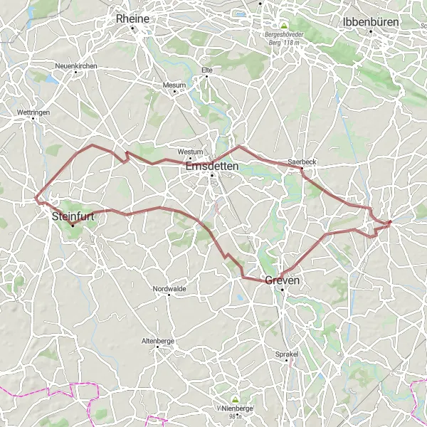 Map miniature of "Airport-Terrasse and Buchenberg Gravel Route" cycling inspiration in Münster, Germany. Generated by Tarmacs.app cycling route planner