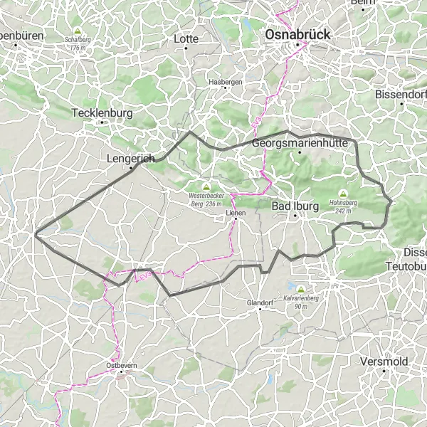 Map miniature of "Lengerich Loop" cycling inspiration in Münster, Germany. Generated by Tarmacs.app cycling route planner