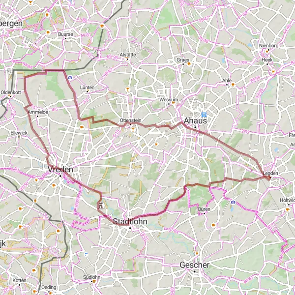 Karten-Miniaturansicht der Radinspiration "Gravel-Abenteuer rund um Vreden" in Münster, Germany. Erstellt vom Tarmacs.app-Routenplaner für Radtouren