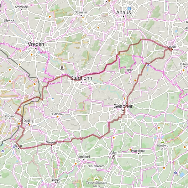 Map miniature of "Legden Gravel Loop" cycling inspiration in Münster, Germany. Generated by Tarmacs.app cycling route planner