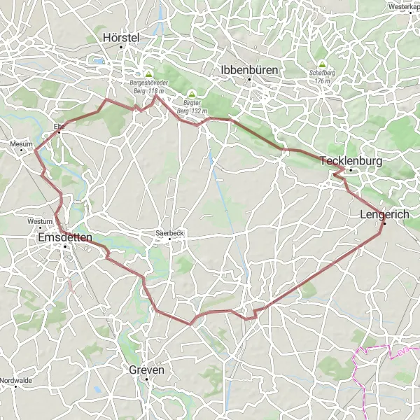 Map miniature of "Ladbergen Gravel Adventure" cycling inspiration in Münster, Germany. Generated by Tarmacs.app cycling route planner