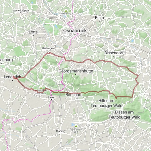 Map miniature of "Roter Berg Ride" cycling inspiration in Münster, Germany. Generated by Tarmacs.app cycling route planner