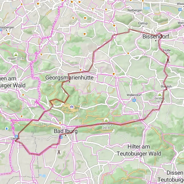 Karten-Miniaturansicht der Radinspiration "Abenteuer Georgsmarienhütte" in Münster, Germany. Erstellt vom Tarmacs.app-Routenplaner für Radtouren