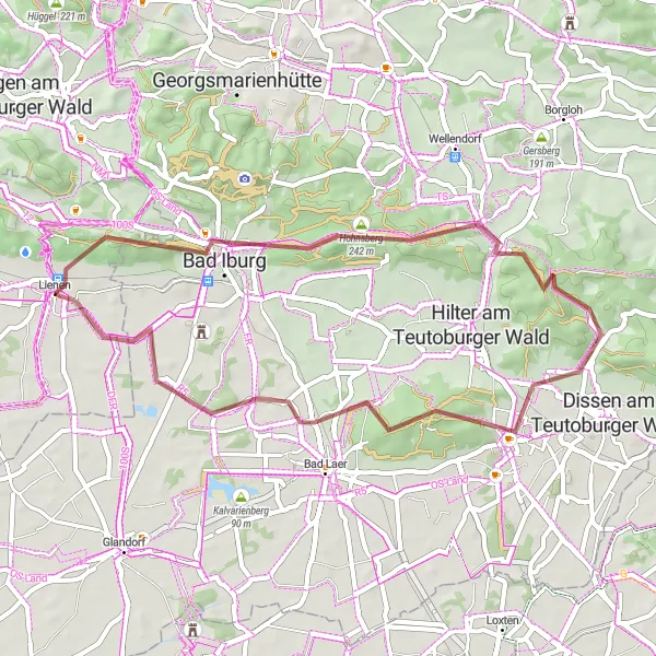 Map miniature of "Bad Iburg Gravel Route" cycling inspiration in Münster, Germany. Generated by Tarmacs.app cycling route planner