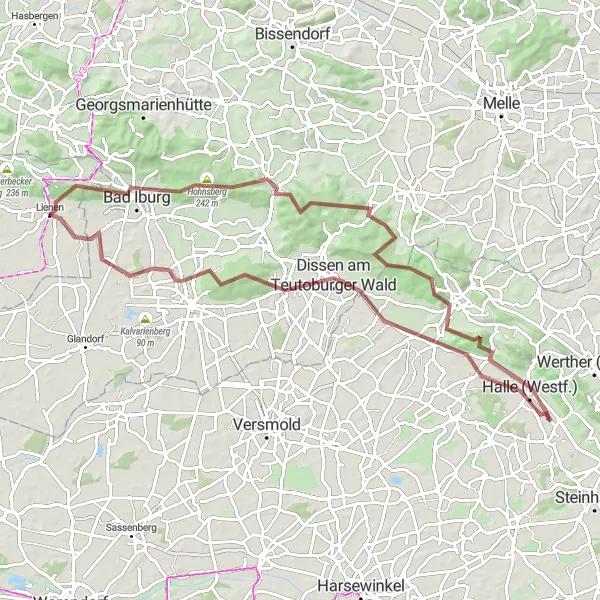 Map miniature of "Teutoburg Forest Gravel Ride" cycling inspiration in Münster, Germany. Generated by Tarmacs.app cycling route planner