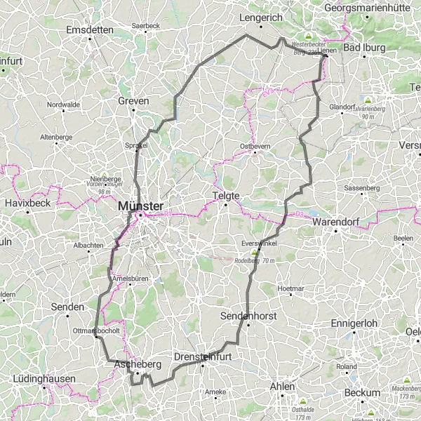 Karten-Miniaturansicht der Radinspiration "Panorama-Tour durch Drensteinfurt" in Münster, Germany. Erstellt vom Tarmacs.app-Routenplaner für Radtouren