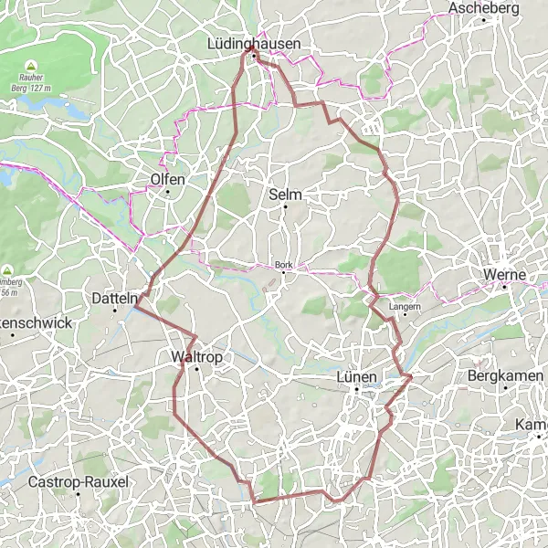 Map miniature of "Nordkirchen and Lüdinghausen Gravel Route" cycling inspiration in Münster, Germany. Generated by Tarmacs.app cycling route planner