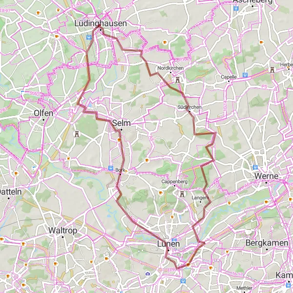 Karten-Miniaturansicht der Radinspiration "Schlossroute durch Nordkirchen und Selm" in Münster, Germany. Erstellt vom Tarmacs.app-Routenplaner für Radtouren