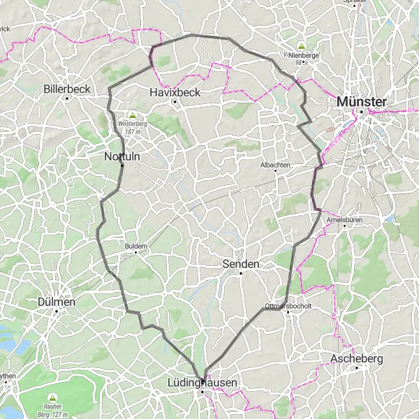 Map miniature of "Vischering Castle and Mecklenbeck Loop" cycling inspiration in Münster, Germany. Generated by Tarmacs.app cycling route planner