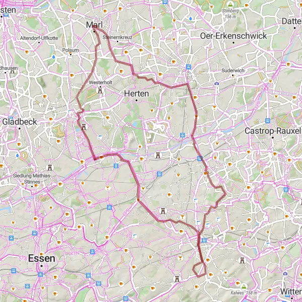 Karten-Miniaturansicht der Radinspiration "Gravel-Tour durch Halde und Stadt" in Münster, Germany. Erstellt vom Tarmacs.app-Routenplaner für Radtouren