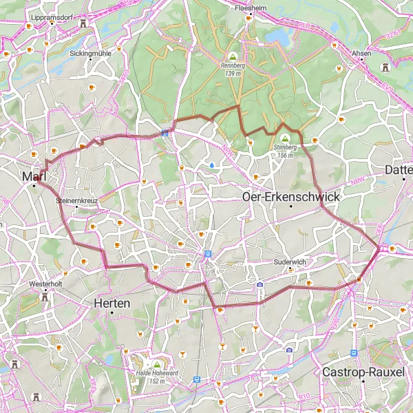 Karten-Miniaturansicht der Radinspiration "Entdecken Sie die Natur rund um Marl" in Münster, Germany. Erstellt vom Tarmacs.app-Routenplaner für Radtouren