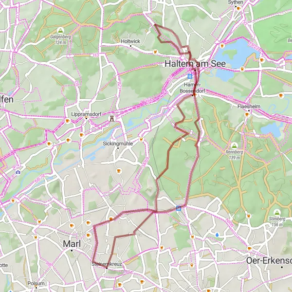 Map miniature of "Exploration of Hammerberg and the Scenic Routes near Marl" cycling inspiration in Münster, Germany. Generated by Tarmacs.app cycling route planner