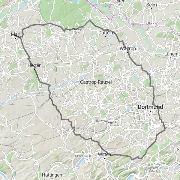 Map miniature of "Ultimate Road Cycling Adventure from Marl to Langenbochum" cycling inspiration in Münster, Germany. Generated by Tarmacs.app cycling route planner