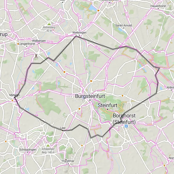 Karten-Miniaturansicht der Radinspiration "Rundtour von Metelen nach Borghorst und zurück" in Münster, Germany. Erstellt vom Tarmacs.app-Routenplaner für Radtouren
