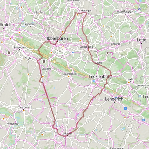 Map miniature of "The Gravel Tour Through Münsterland" cycling inspiration in Münster, Germany. Generated by Tarmacs.app cycling route planner