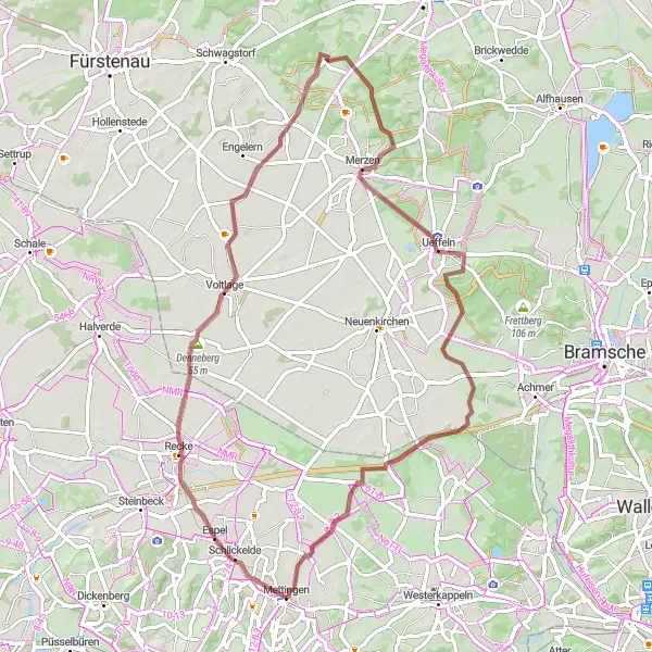 Map miniature of "Espel Gravel Adventure" cycling inspiration in Münster, Germany. Generated by Tarmacs.app cycling route planner