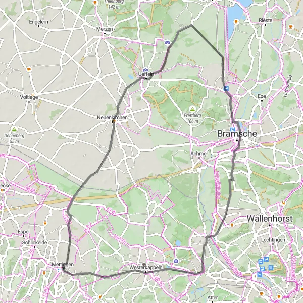 Karten-Miniaturansicht der Radinspiration "Rundtour von Mettingen nach Neuenkirchen und Wersen" in Münster, Germany. Erstellt vom Tarmacs.app-Routenplaner für Radtouren