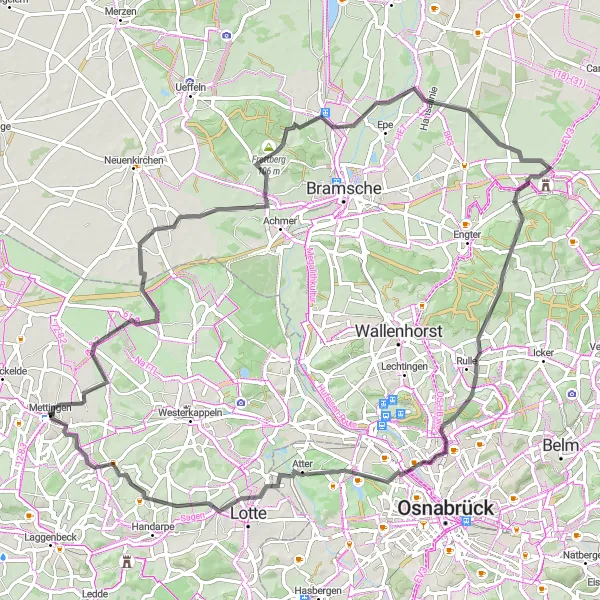 Karten-Miniaturansicht der Radinspiration "Vielfältige Landschaften im Osnabrücker Hügelland" in Münster, Germany. Erstellt vom Tarmacs.app-Routenplaner für Radtouren