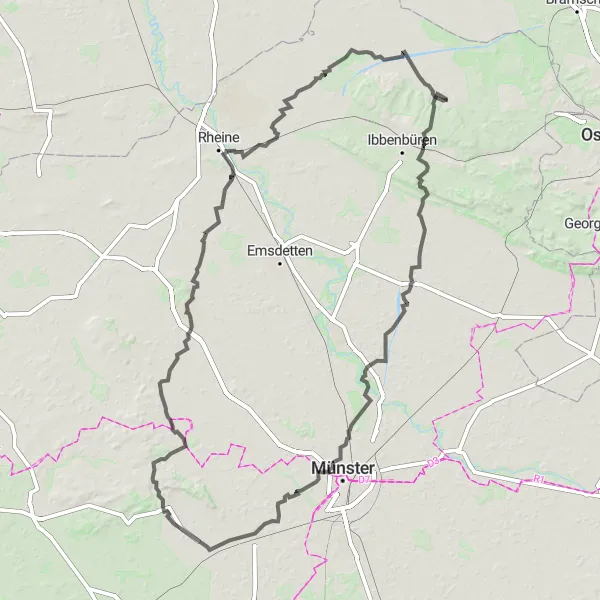 Map miniature of "Münster Mettingen Loop" cycling inspiration in Münster, Germany. Generated by Tarmacs.app cycling route planner