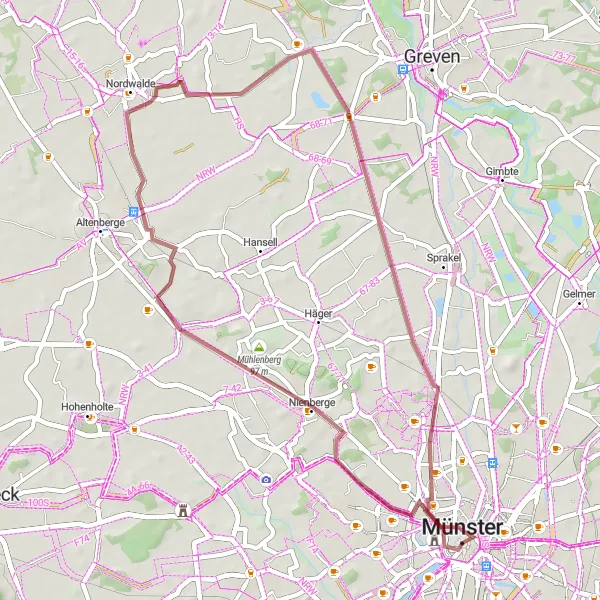 Map miniature of "Nordwalde Escape" cycling inspiration in Münster, Germany. Generated by Tarmacs.app cycling route planner