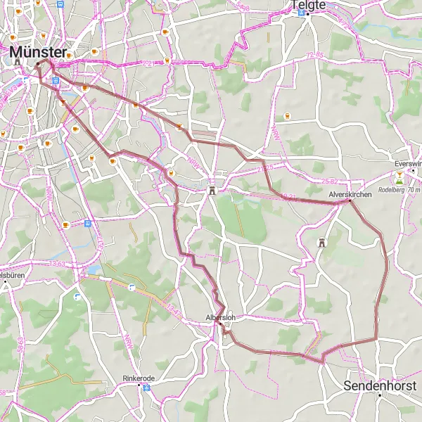 Map miniature of "Gravel Adventure" cycling inspiration in Münster, Germany. Generated by Tarmacs.app cycling route planner
