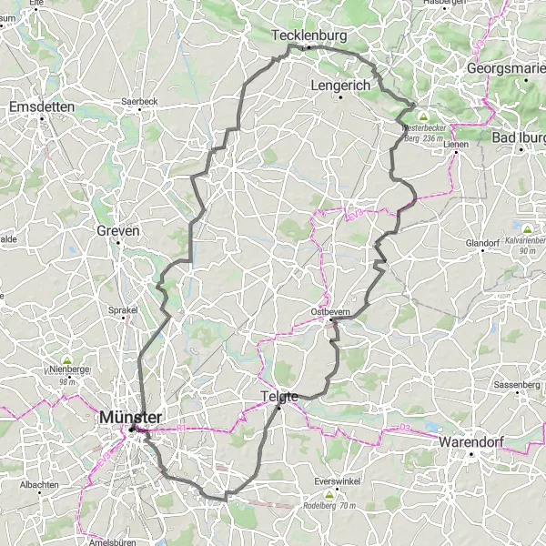 Karten-Miniaturansicht der Radinspiration "Rumphorst und Leedener Berg-Rundkurs" in Münster, Germany. Erstellt vom Tarmacs.app-Routenplaner für Radtouren