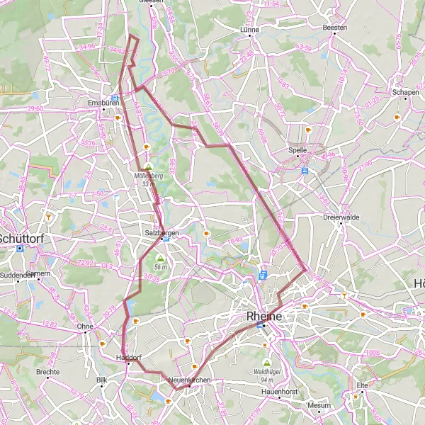 Karten-Miniaturansicht der Radinspiration "Rundtour über Möllenberg und Altenrheine" in Münster, Germany. Erstellt vom Tarmacs.app-Routenplaner für Radtouren