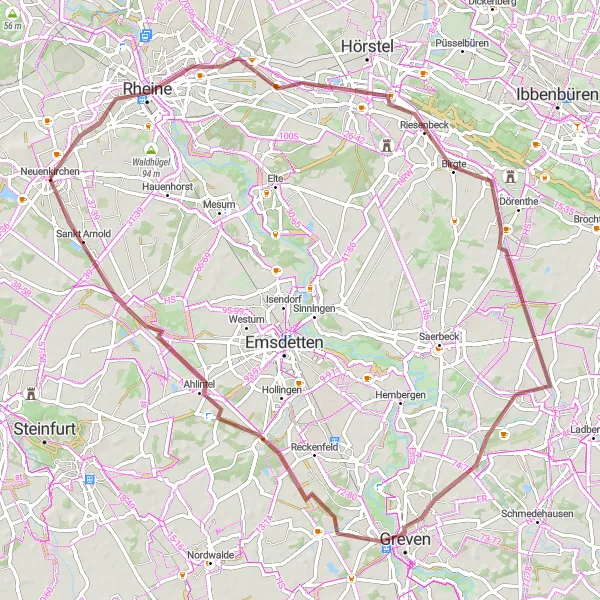 Map miniature of "Natural Beauty Gravel Circuit" cycling inspiration in Münster, Germany. Generated by Tarmacs.app cycling route planner