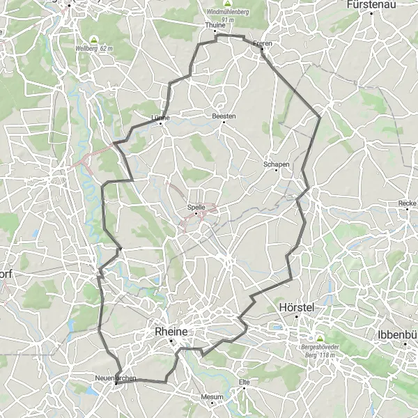 Map miniature of "The Salzbergen Adventure" cycling inspiration in Münster, Germany. Generated by Tarmacs.app cycling route planner