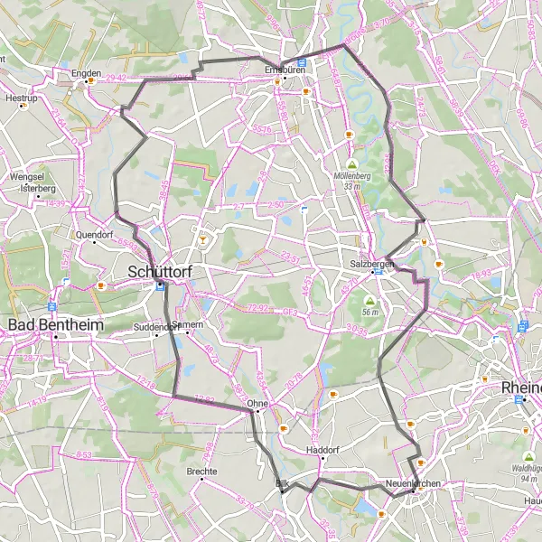 Map miniature of "Naturistic Ride from Neuenkirchen" cycling inspiration in Münster, Germany. Generated by Tarmacs.app cycling route planner