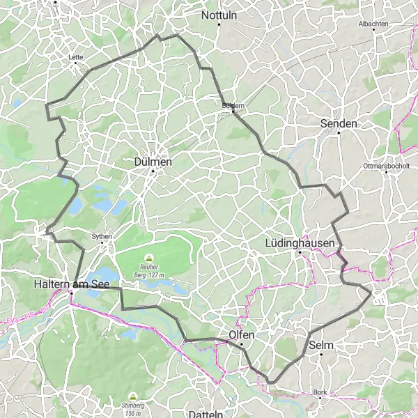 Map miniature of "Roads of Nordkirchen" cycling inspiration in Münster, Germany. Generated by Tarmacs.app cycling route planner